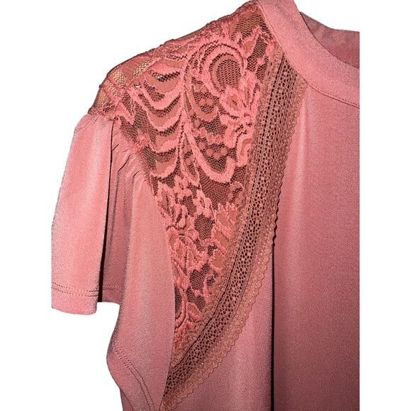 3X Torrid TOP Dusty Rose Pink Lace Stretch Poly Crepe Blouse Swing A-line NEW - Picture 6 of 11